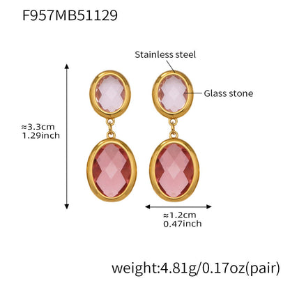 316L stainless steel oval glass stone drop earrings size chart gold pink