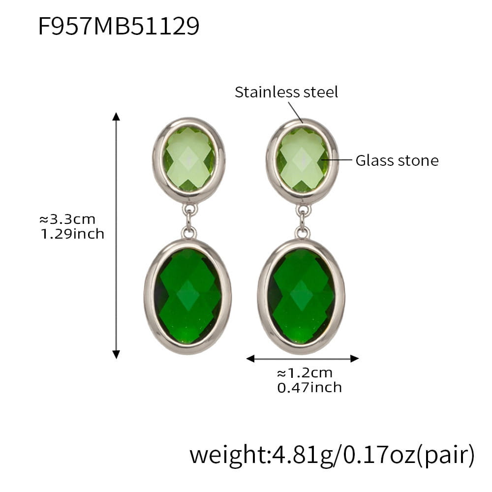 316L stainless steel oval glass stone drop earrings size chart steel green