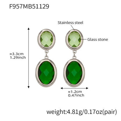 316L stainless steel oval glass stone drop earrings size chart steel green