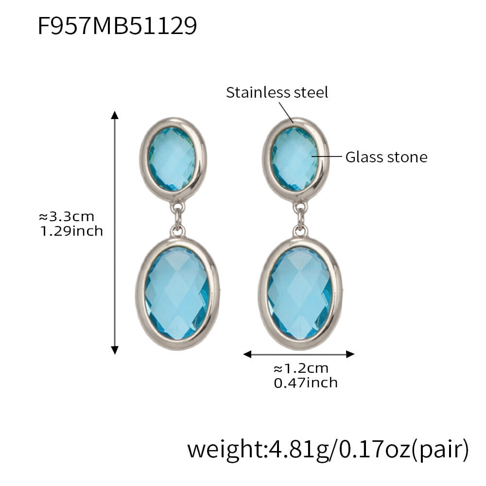 316L stainless steel oval glass stone drop earrings size chart steel light blue