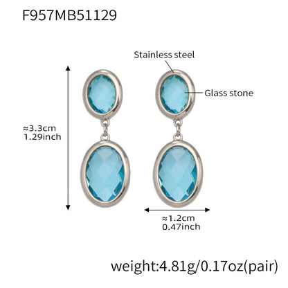 316L stainless steel oval glass stone drop earrings size chart steel light blue