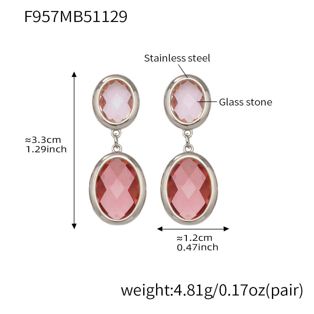 316L stainless steel oval glass stone drop earrings size chart steel pink