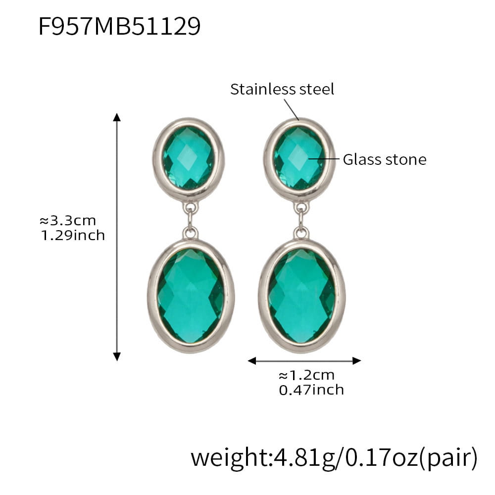 316L stainless steel oval glass stone drop earrings size chart steel teal