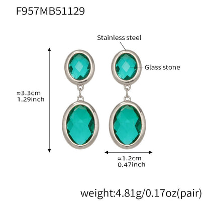 316L stainless steel oval glass stone drop earrings size chart steel teal
