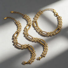 316L stainless steel oval link zircon bracelet flat lay gold chain design