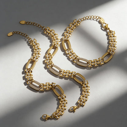316L stainless steel oval link zircon bracelet flat lay gold chain design