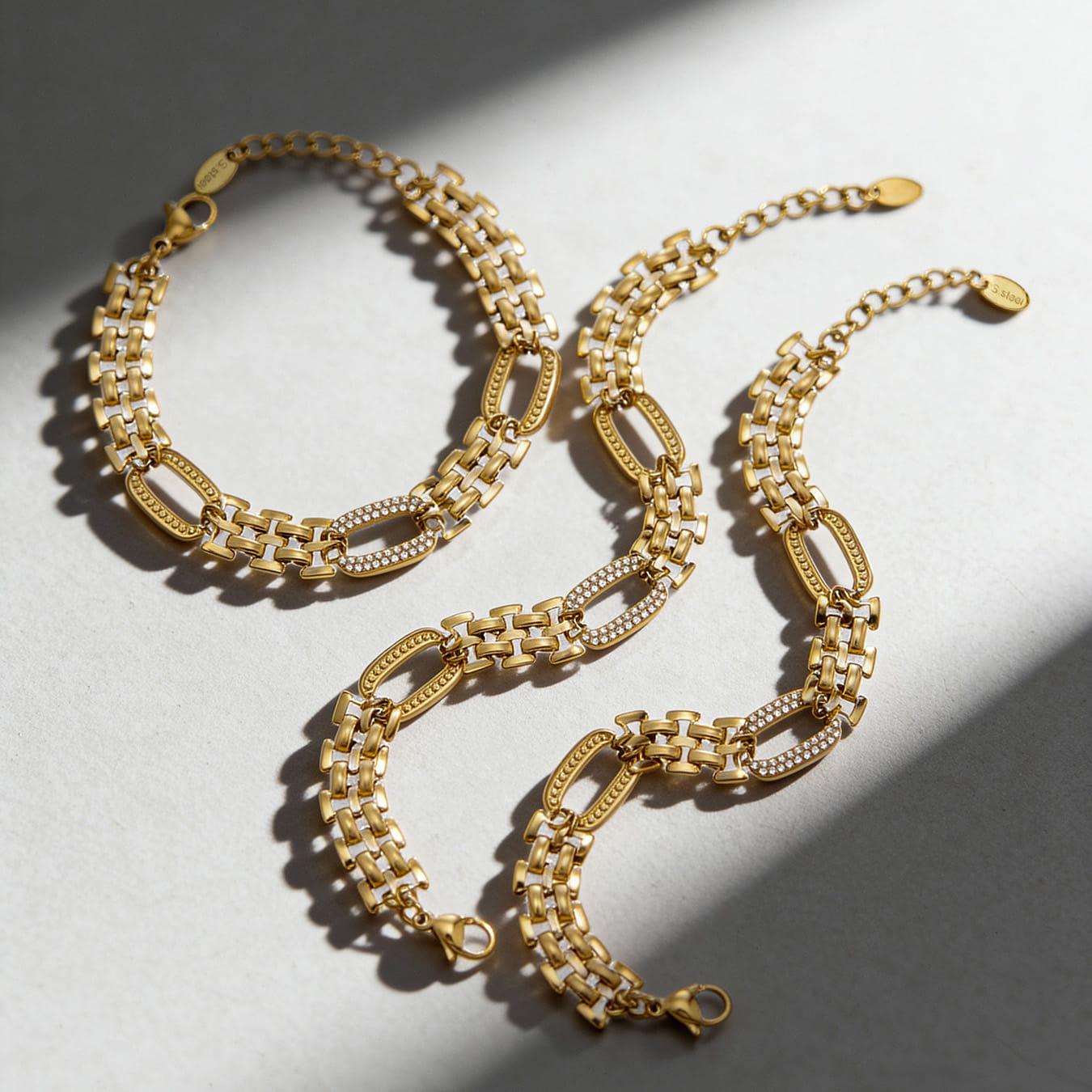 316L stainless steel oval link zircon bracelet wholesale set gold plated