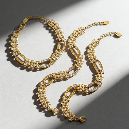 316L stainless steel oval link zircon bracelet wholesale set gold plated