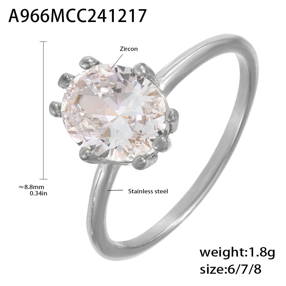 316L Stainless Steel Oval Zircon Ring - Image 12