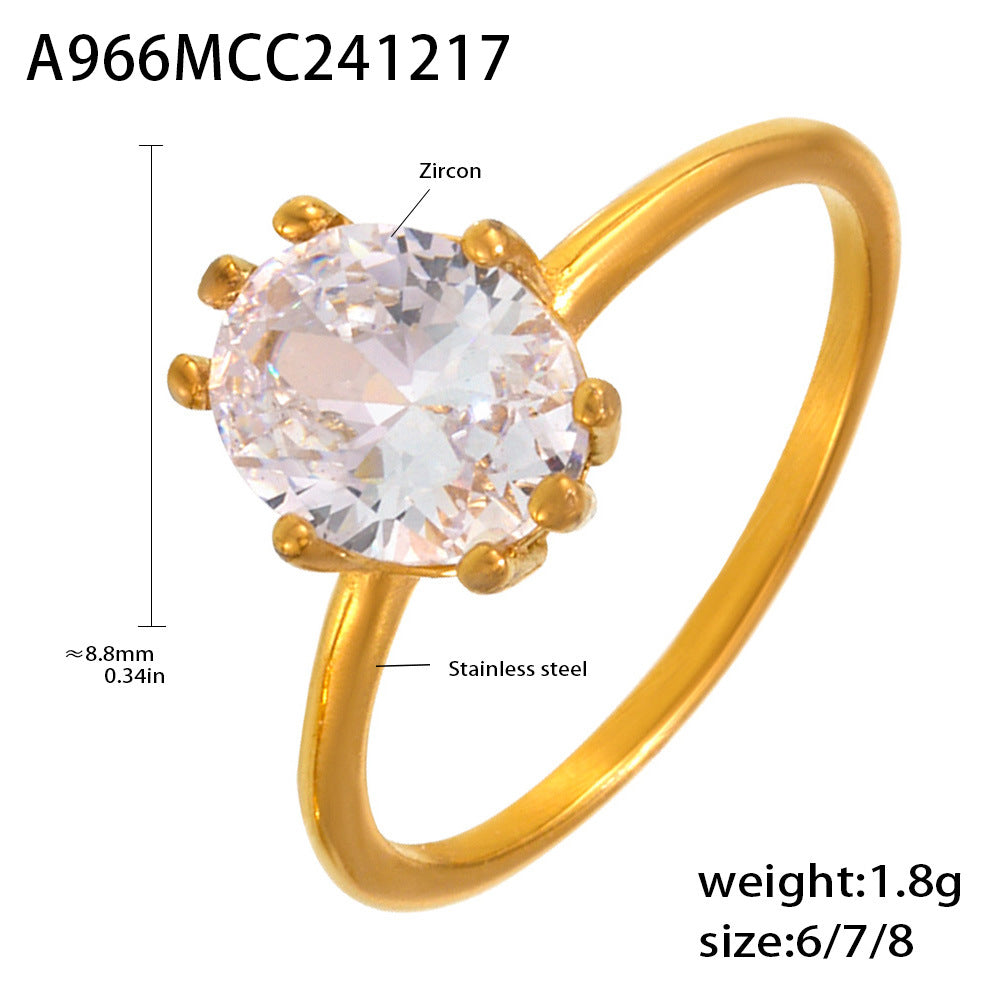 316L Stainless Steel Oval Zircon Ring - Image 17