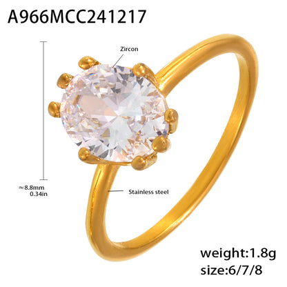 316L Stainless Steel Oval Zircon Ring - Image 17
