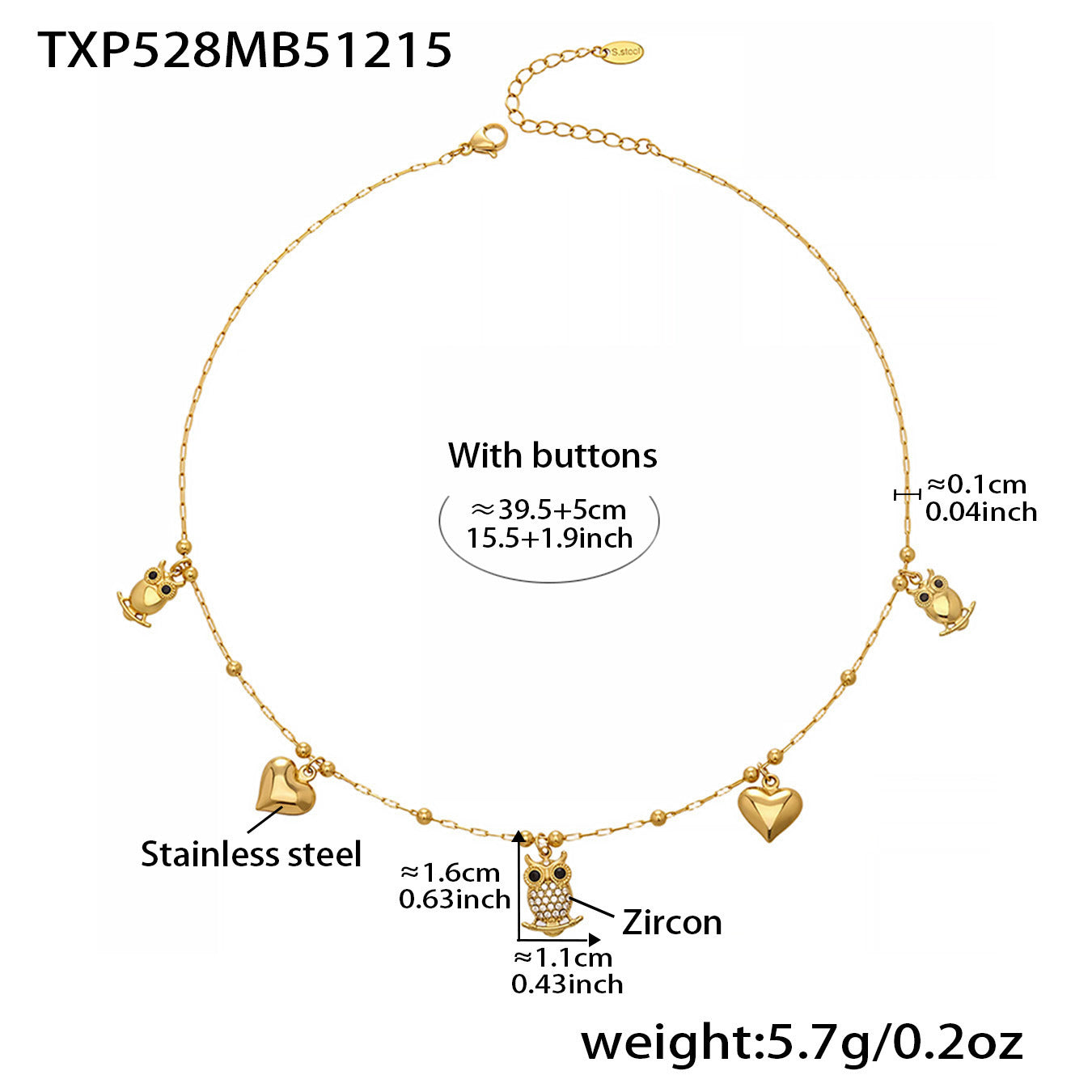 316L stainless steel owl  size measurements