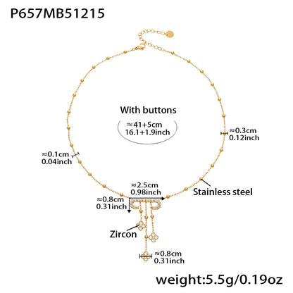 316L stainless steel owl and heart charm necklace with zircon details and size measurements