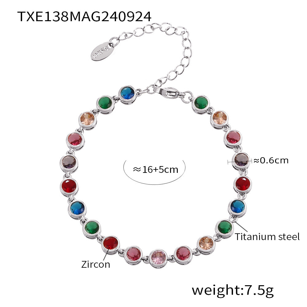 316L Stainless Steel Pave 3A Zircon Colorful Bracelet & Necklace Collection - Image 10