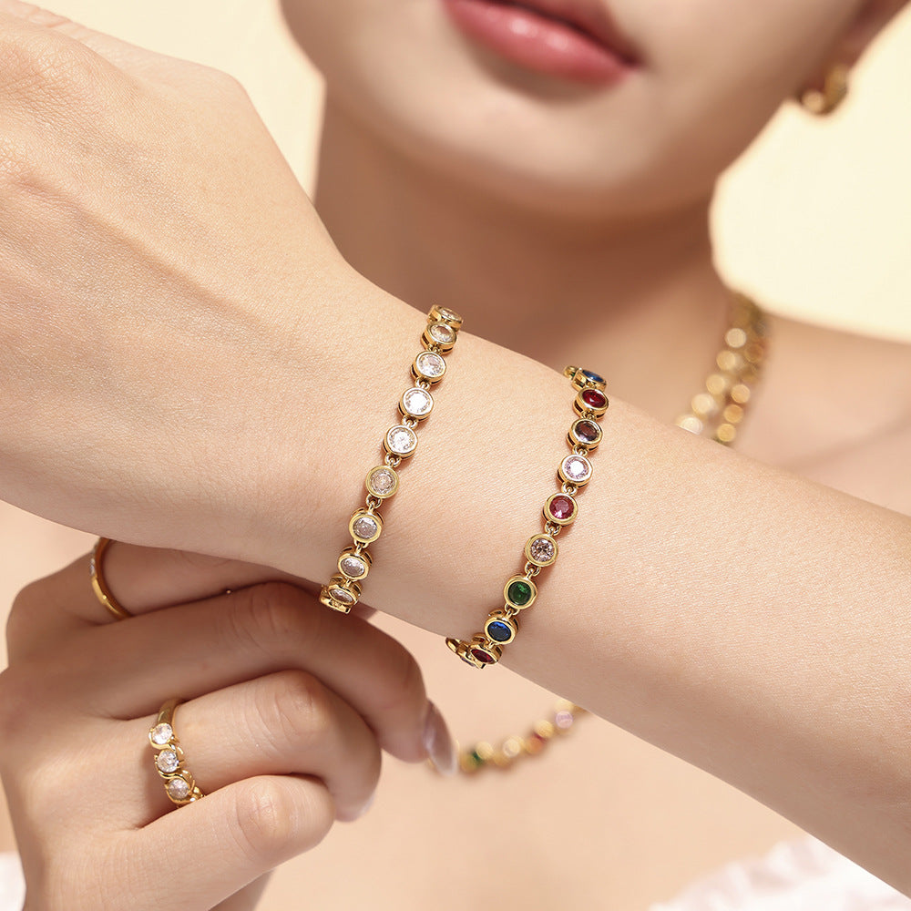 316L Stainless Steel Pave 3A Zircon Colorful Bracelet & Necklace Collection - Image 11