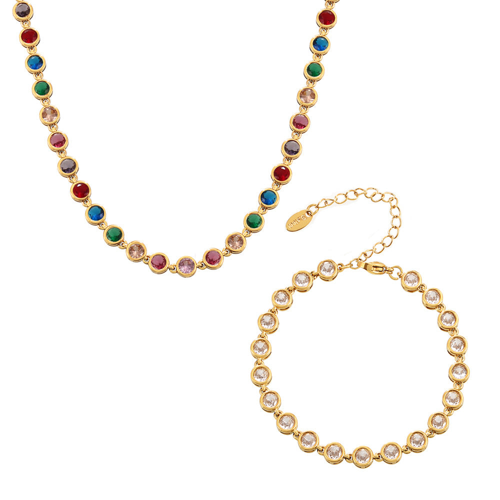 316L Stainless Steel Pave 3A Zircon Colorful Bracelet & Necklace Collection - Image 6