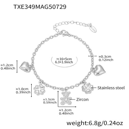 316L Stainless Steel Pave Bear Heart Clover Designer Necklace & Bracelet Set - Image 9