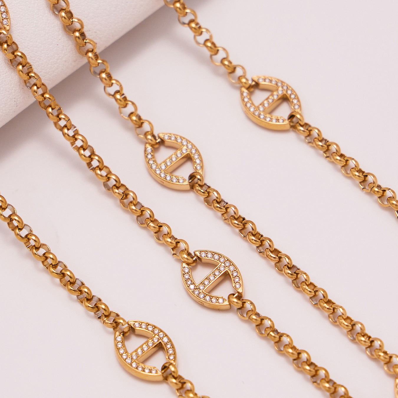 316L Stainless Steel Pave Buckle Layering Necklace - Image 1