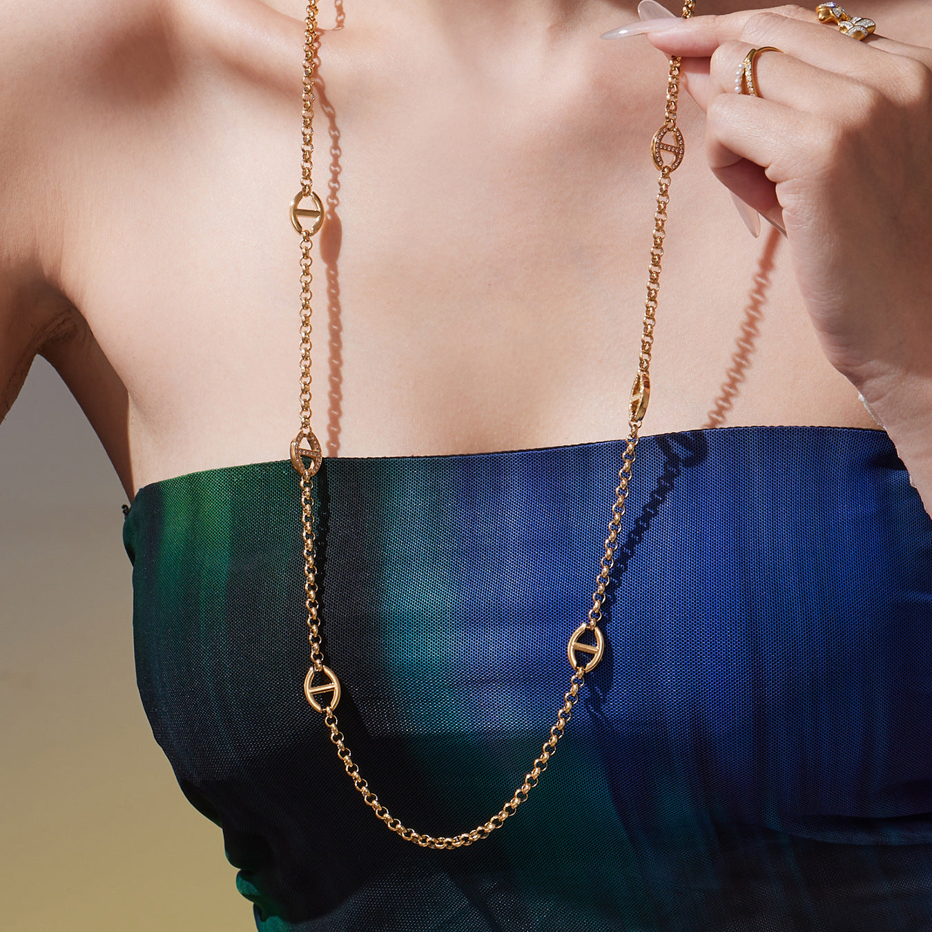 316L Stainless Steel Pave Buckle Layering Necklace - Image 2