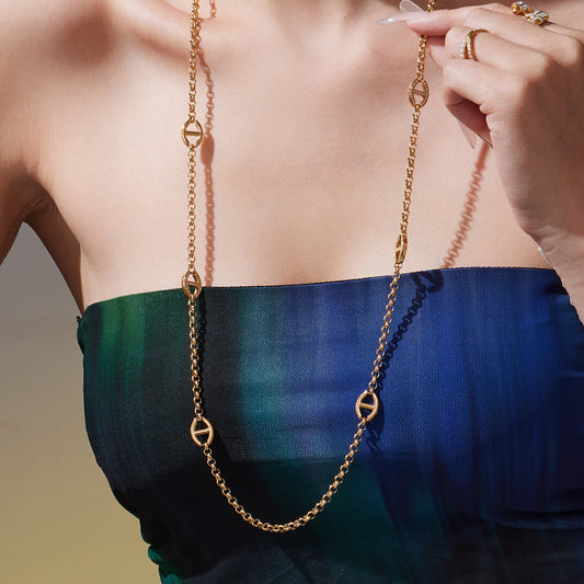 316L Stainless Steel Pave Buckle Layering Necklace - Image 2