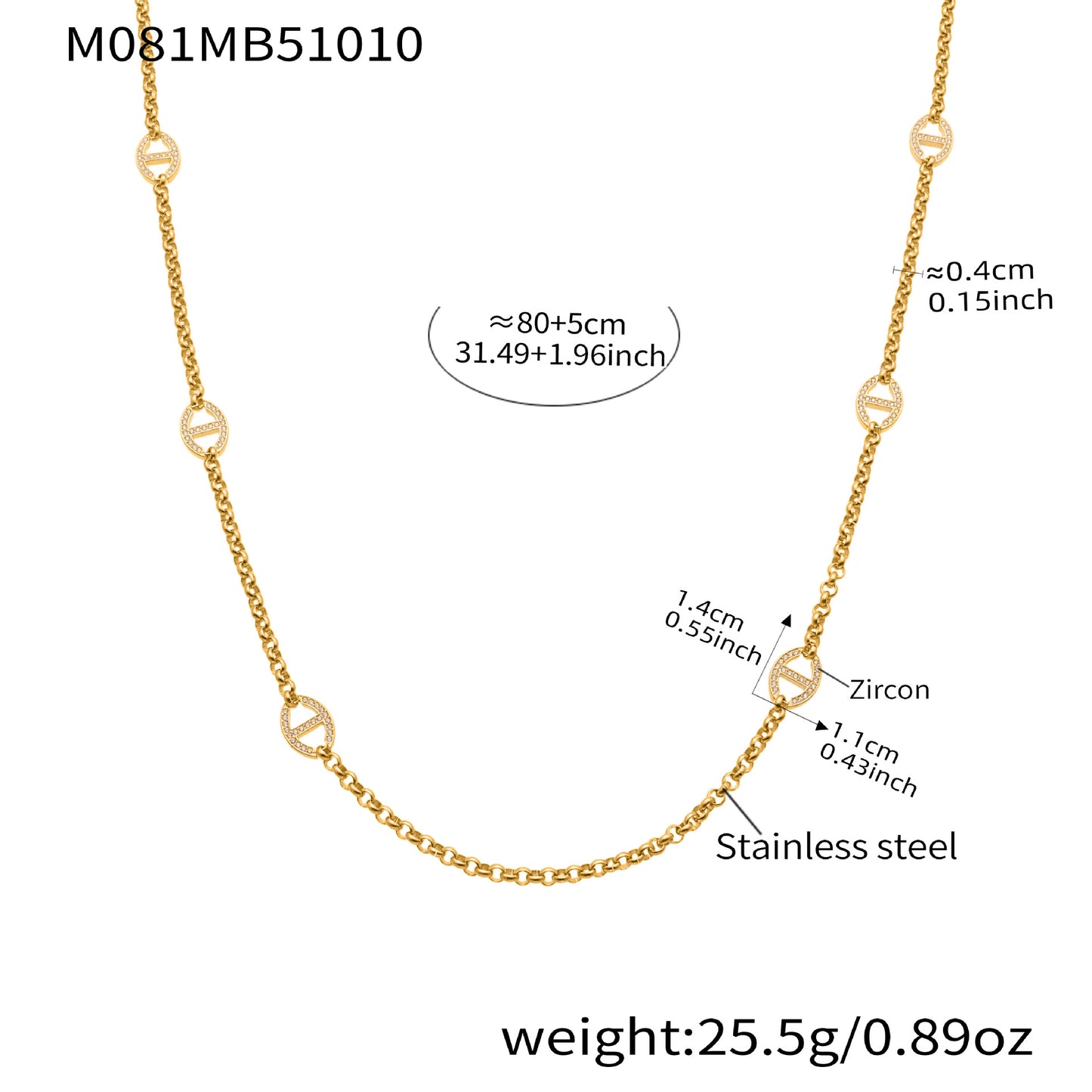 316L Stainless Steel Pave Buckle Layering Necklace - Image 4