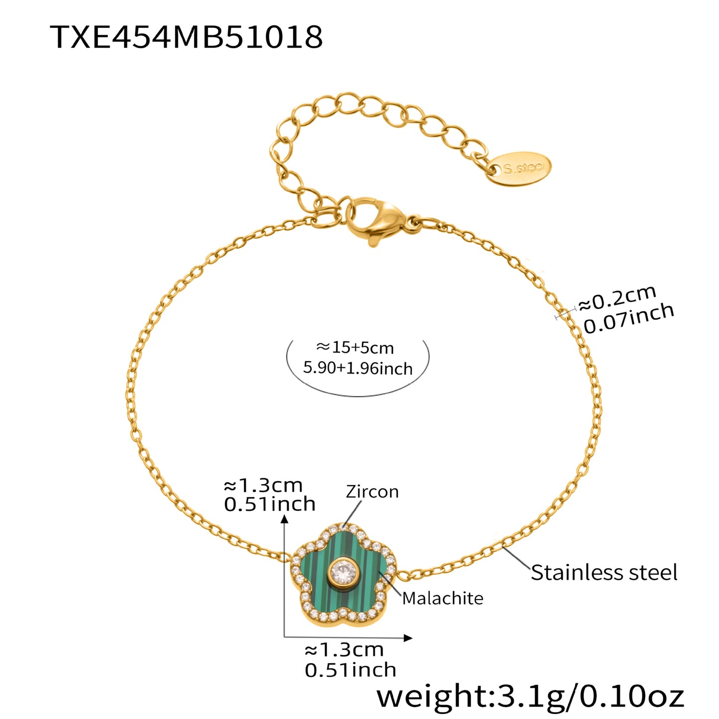 316L stainless steel green malachite clover bracelet waterproof jewelry