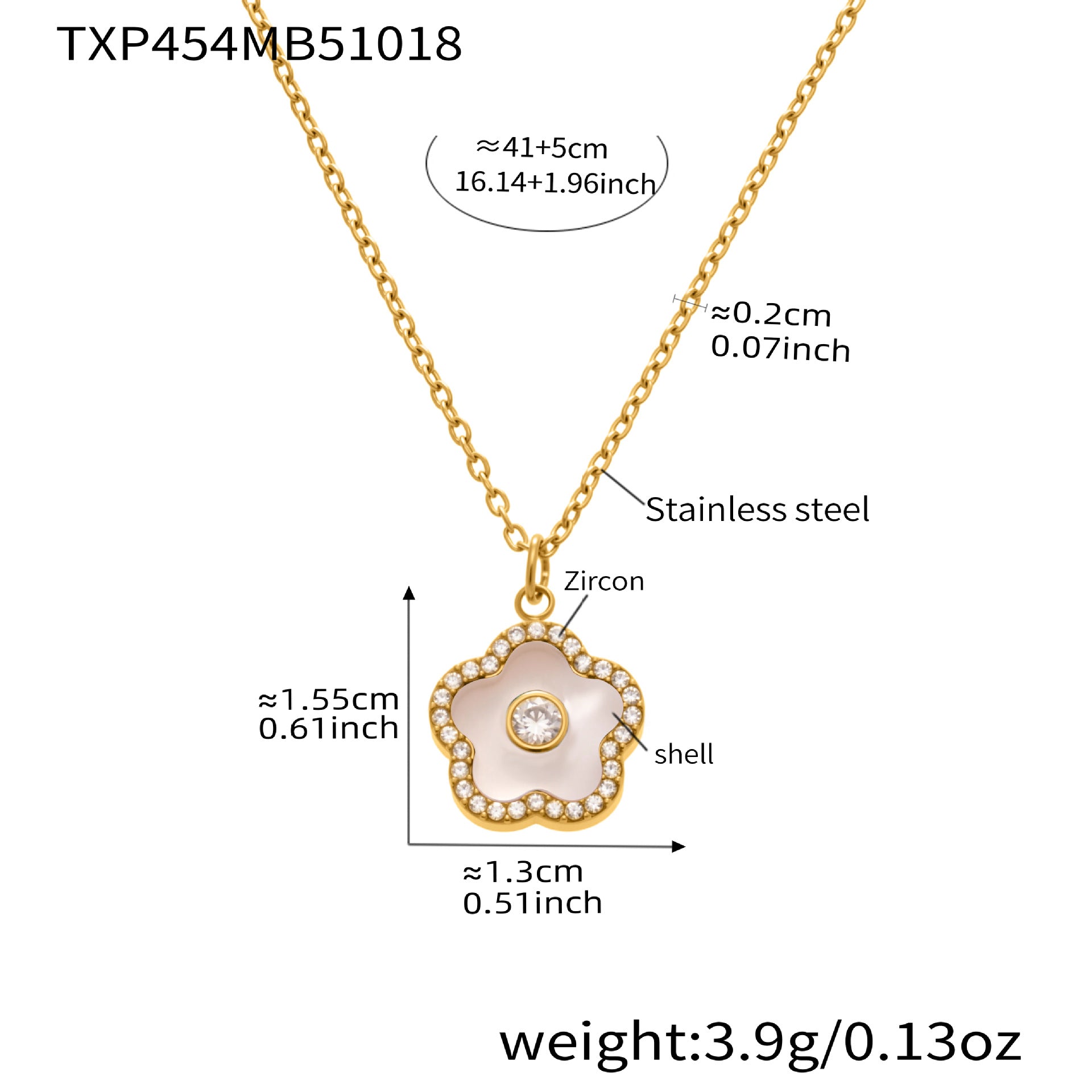 316L stainless steel white clover shell necklace with zircon pave waterproof jewelry