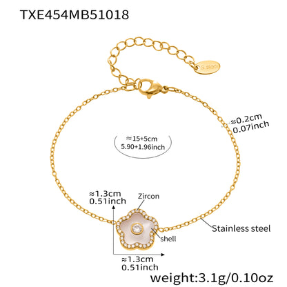 316L stainless steel white shell clover bracelet with zircon pave