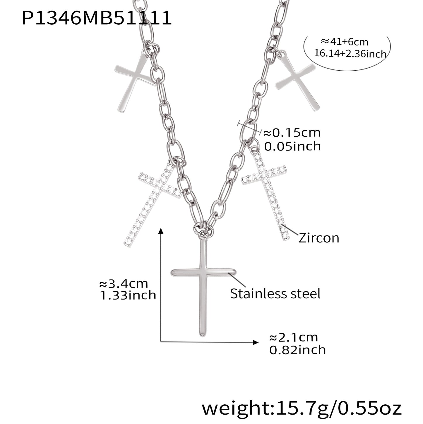 316L Stainless Steel Pave Cross Layering Necklace - Image 1