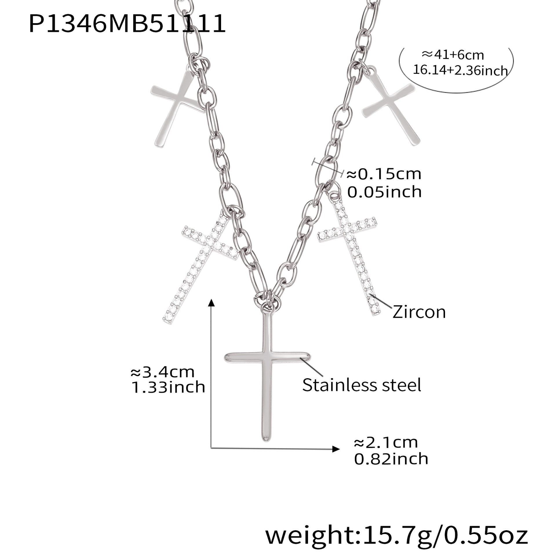 316L Stainless Steel Pave Cross Layering Necklace - Image 1