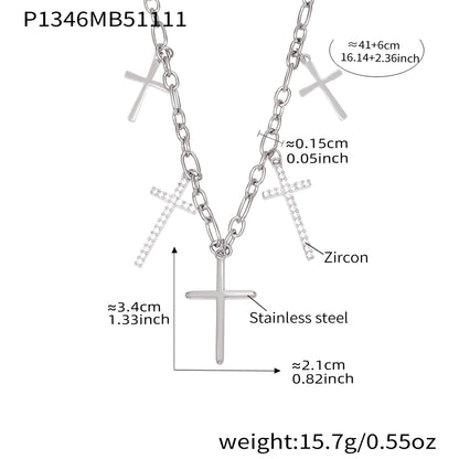 316L Stainless Steel Pave Cross Layering Necklace - Image 1