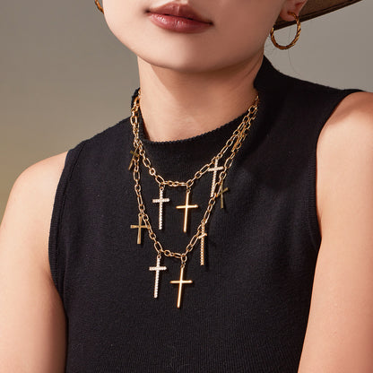 316L Stainless Steel Pave Cross Layering Necklace - Image 3