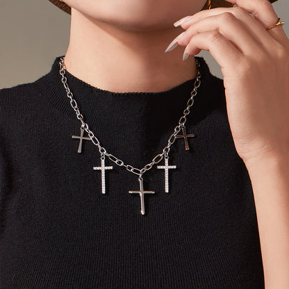 316L Stainless Steel Pave Cross Layering Necklace - Image 4