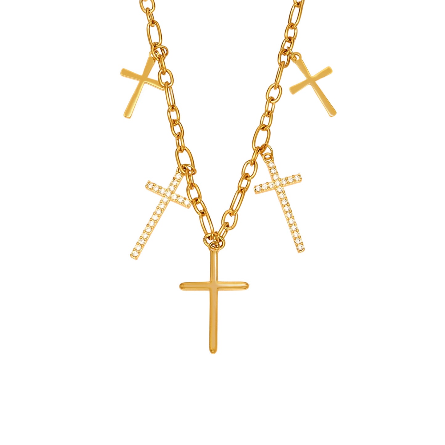 316L Stainless Steel Pave Cross Layering Necklace - Image 5