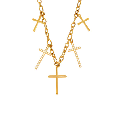 316L Stainless Steel Pave Cross Layering Necklace - Image 5