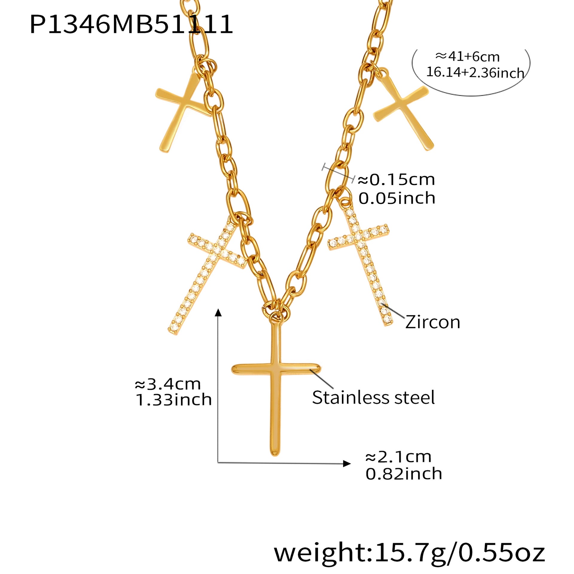 316L Stainless Steel Pave Cross Layering Necklace - Image 6