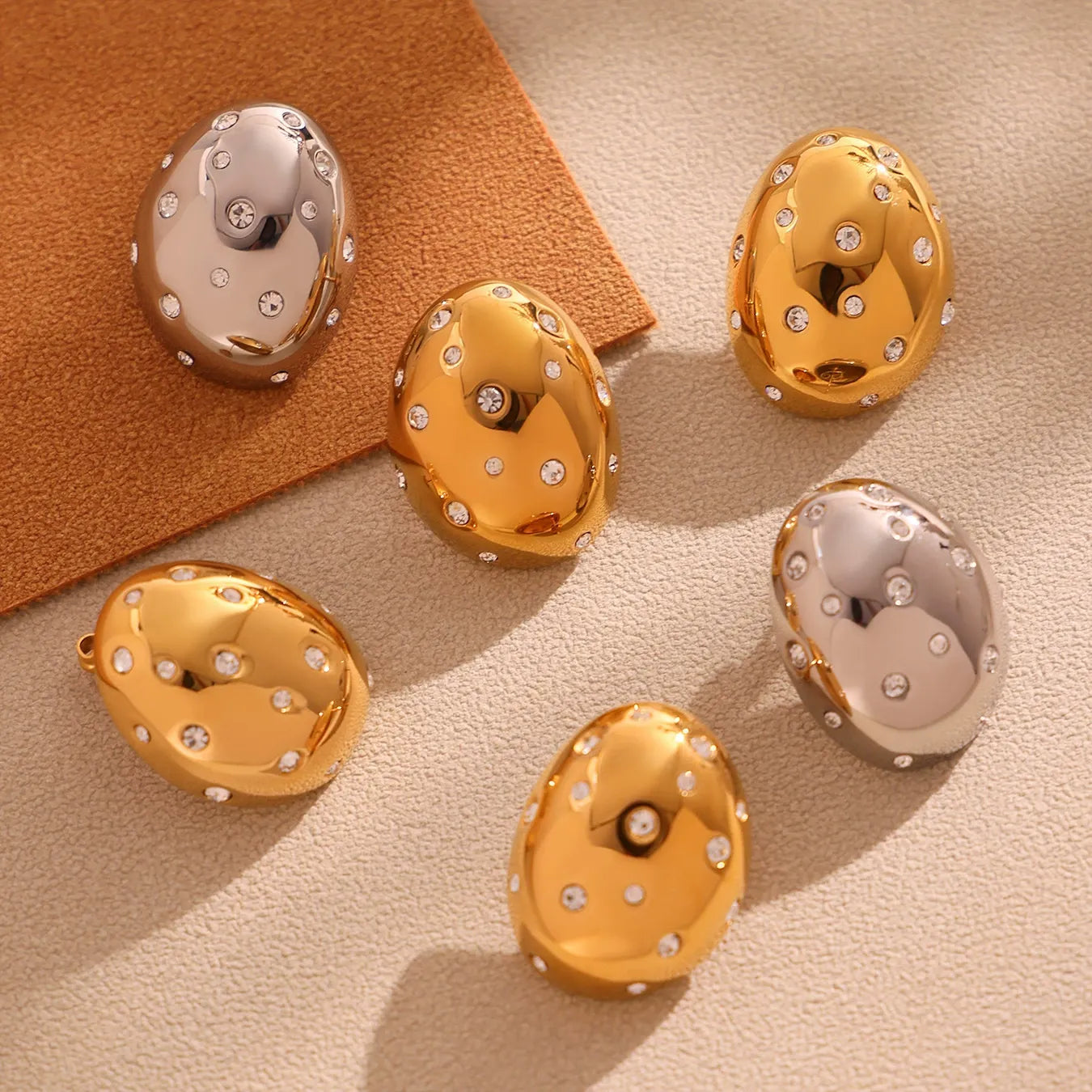 316L Stainless Steel Pave Crystal Oval Stud Earrings - Image 1