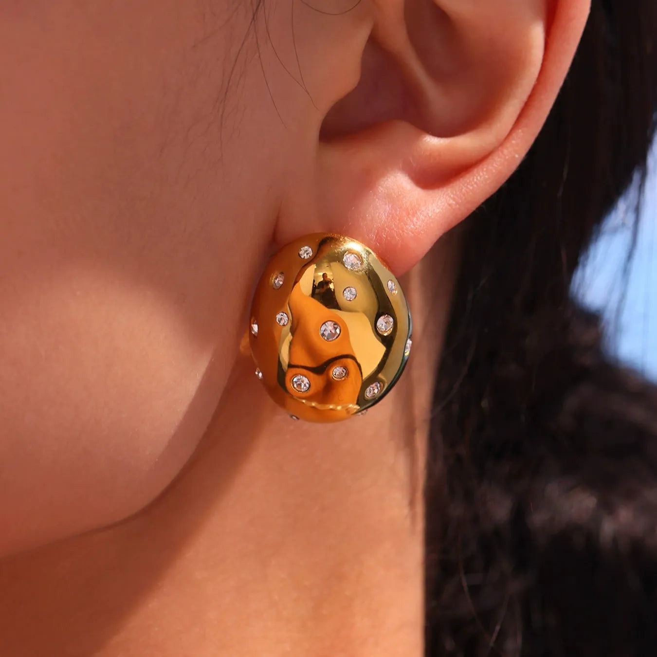 316L Stainless Steel Pave Crystal Oval Stud Earrings - Image 2