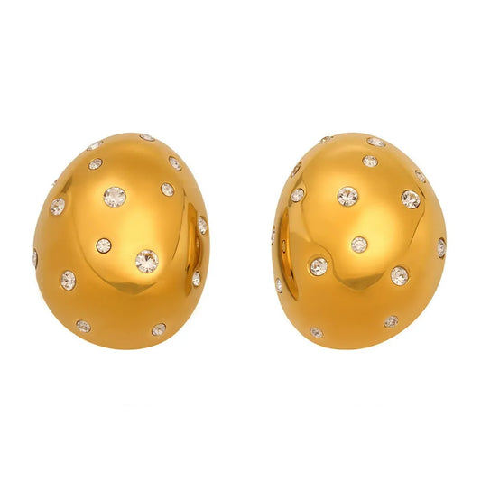 316L Stainless Steel Pave Crystal Oval Stud Earrings - Image 4