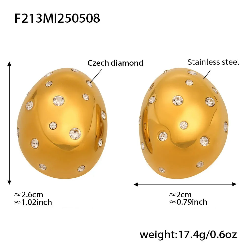 316L Stainless Steel Pave Crystal Oval Stud Earrings - Image 5