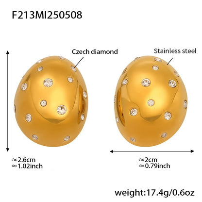 316L Stainless Steel Pave Crystal Oval Stud Earrings - Image 5