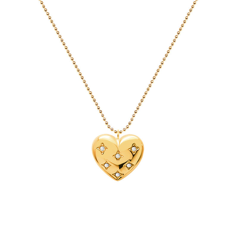 316L Stainless Steel Pave Diamond Heart Pendant Necklace - Image 1