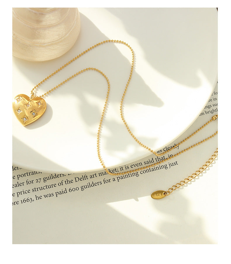 316L Stainless Steel Pave Diamond Heart Pendant Necklace - Image 3