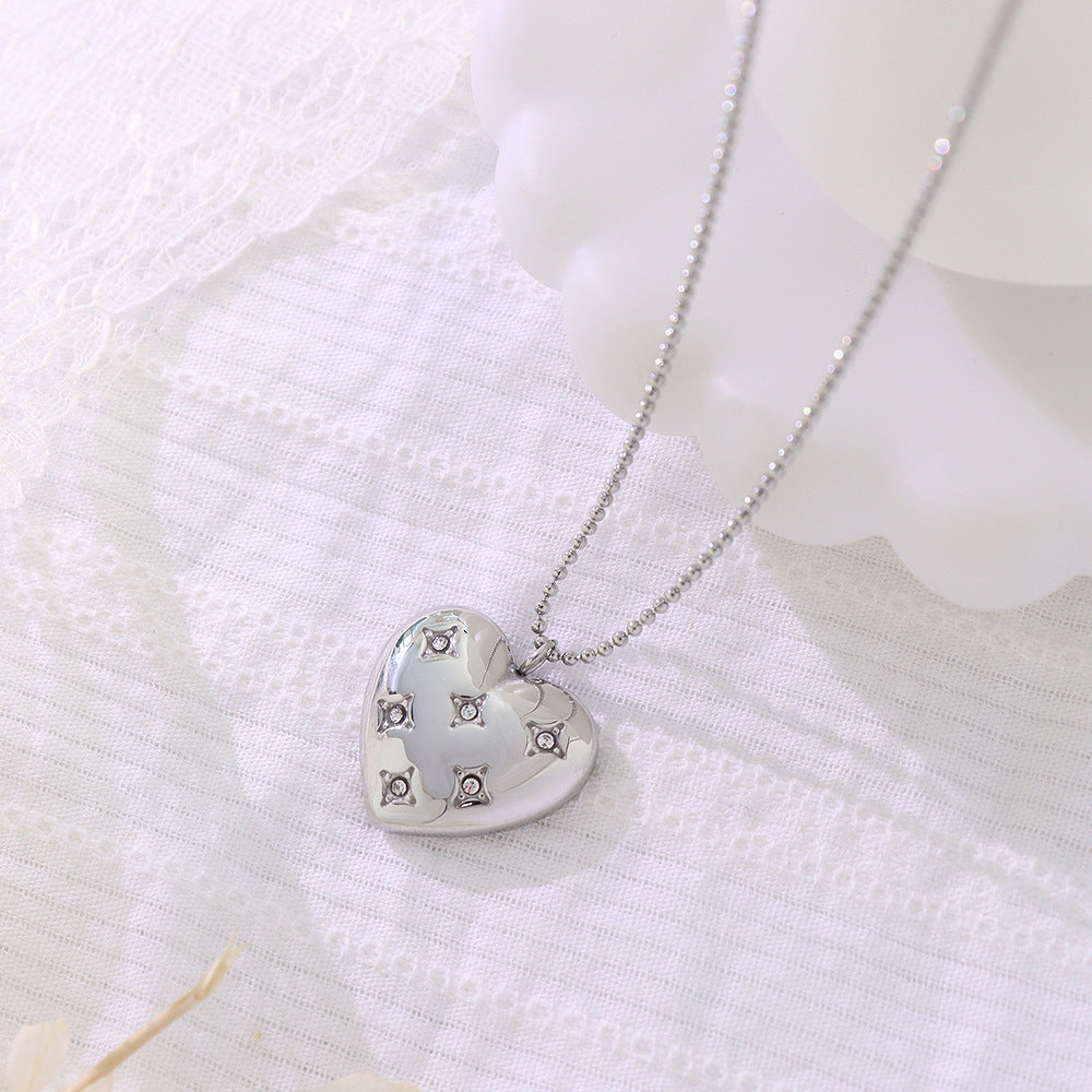 316L Stainless Steel Pave Diamond Heart Pendant Necklace - Image 6