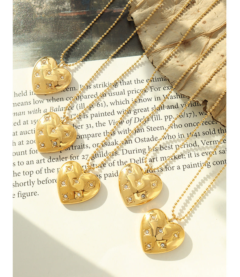 316L Stainless Steel Pave Diamond Heart Pendant Necklace - Image 8