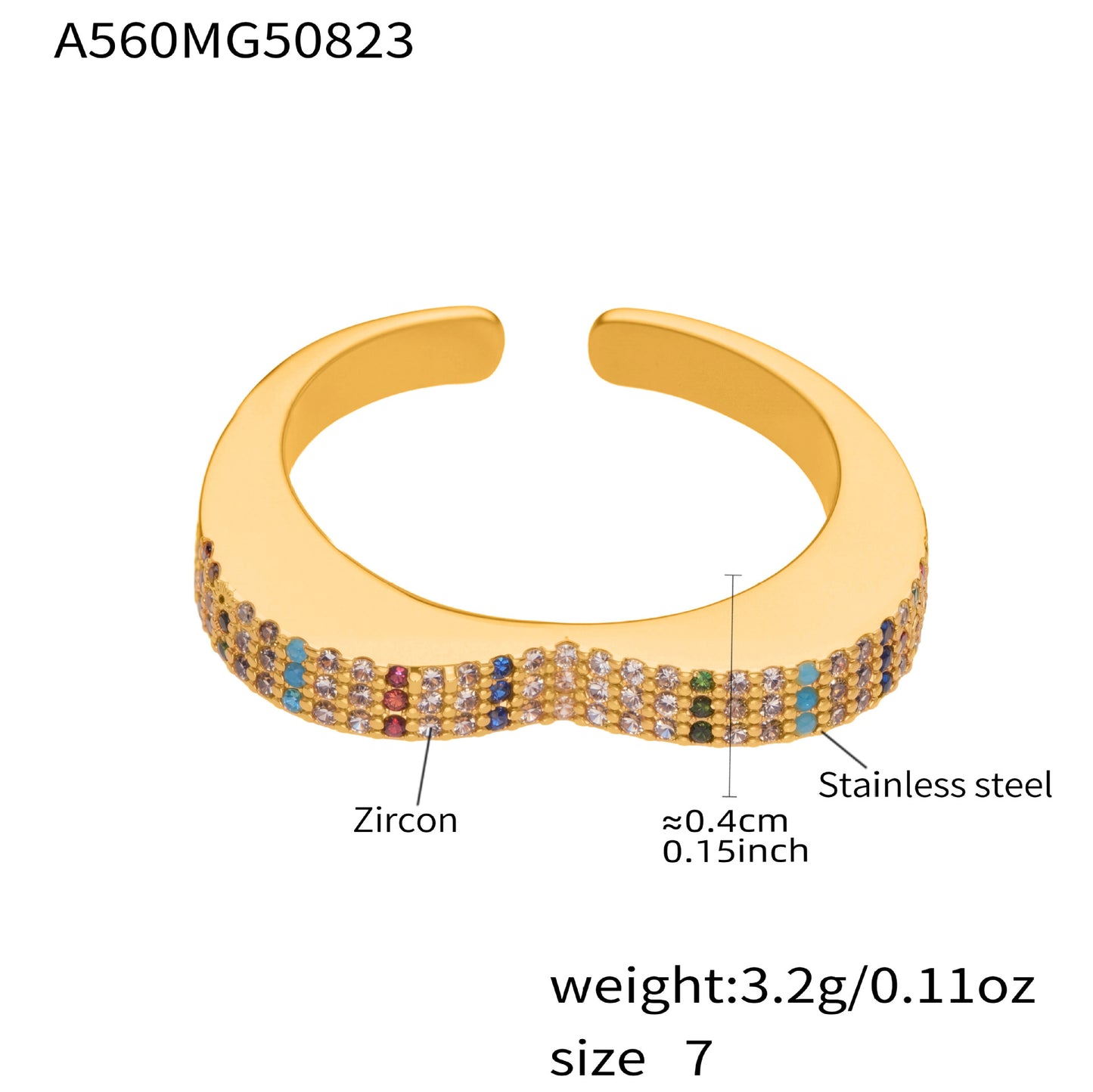 316L Stainless Steel 18K Gold Plated Sparkling Pave Zircon Adjustable Rings