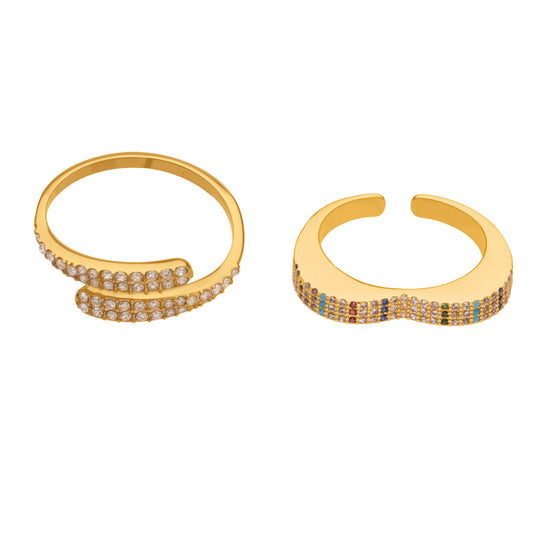 316L Stainless Steel 18K Gold Plated Sparkling Pave Zircon Adjustable Rings