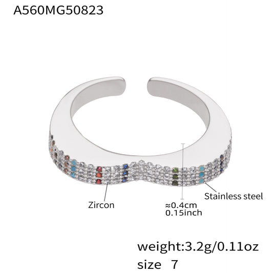 316L Stainless Steel 18K Gold Plated Sparkling Pave Zircon Adjustable Rings