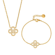 316L Stainless Steel Pave Zircon Four-Leaf Clover Charm Necklace & Bracelet - Image 1