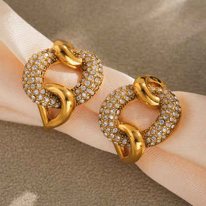 316L Stainless Steel Pave Zircon Geometric Buckle Ring - Image 2